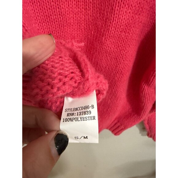 Colorful Knit Cardigan With Flower Appliques By Debut M/L Bright Pink Spring - Picture 5 of 7